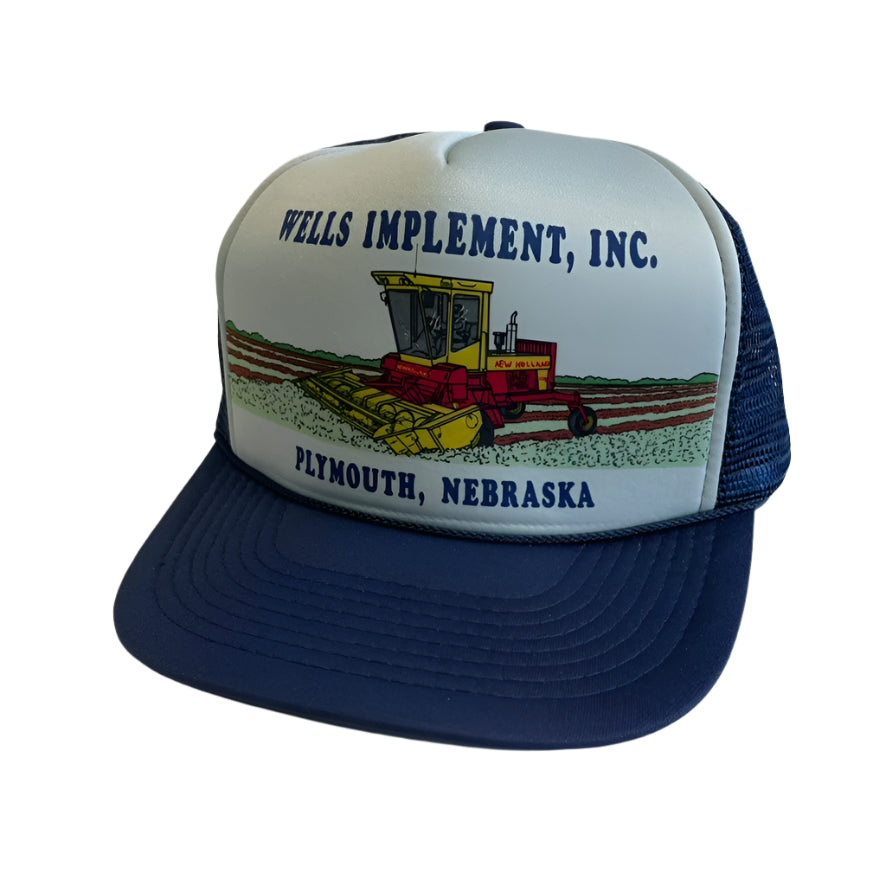 Vintage Wells Implement Plymouth, Nebraska Combine Snapback Trucker Hat