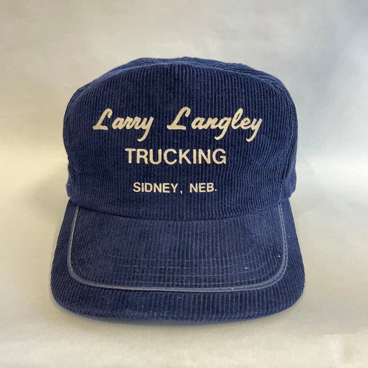 Vintage Larry Langley Trucking Sidney Nebraska Corduroy Snapback Hat