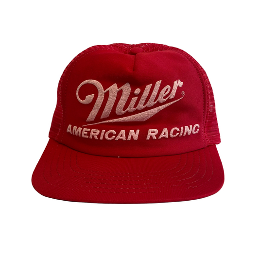 Vintage Miller Beer American Racing Snapback Trucker Hat FLAW