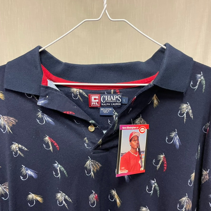 Vintage Fly Fishing Long Sleeve Polo Shirt L