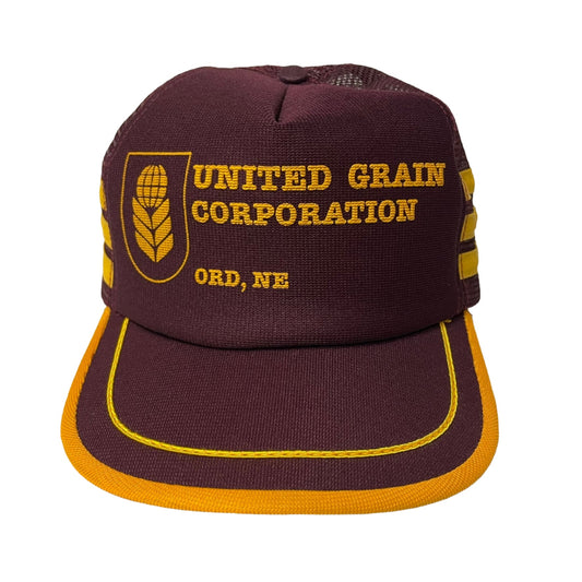 Vintage United Grain Corporation Ord Nebraska 3 Stripe Snapback