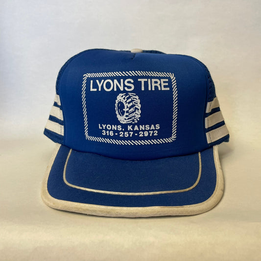 Vintage Lyons Tire Kansas 3 Stripe Snapback Trucker Hat