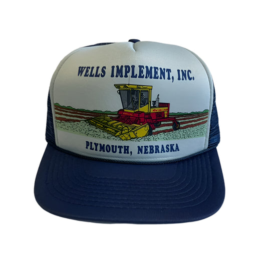 Vintage Wells Implement Plymouth, Nebraska Combine Snapback Trucker Hat
