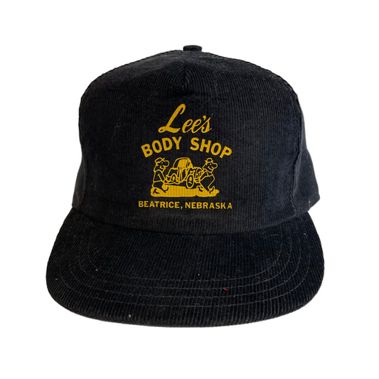 Vintage Lee's Body Shop Beatrice Nebraska Corduroy Snapback hat