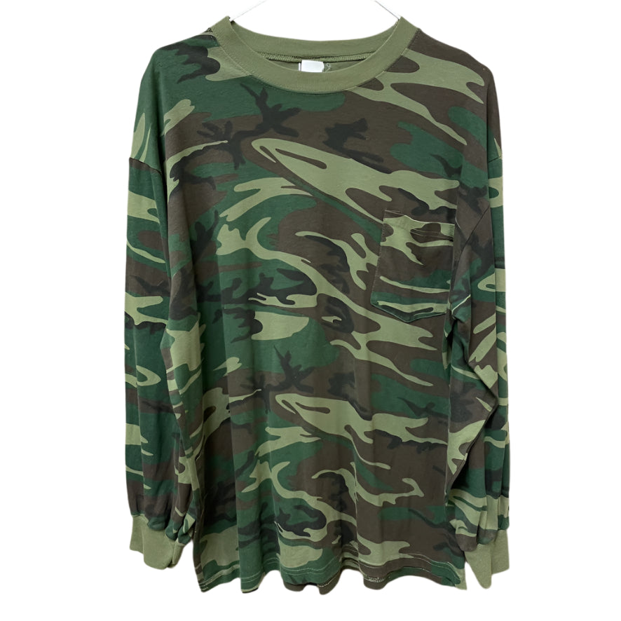 Vintage Ranger Woodland Camo Long Sleeve Pocket Shirt XL