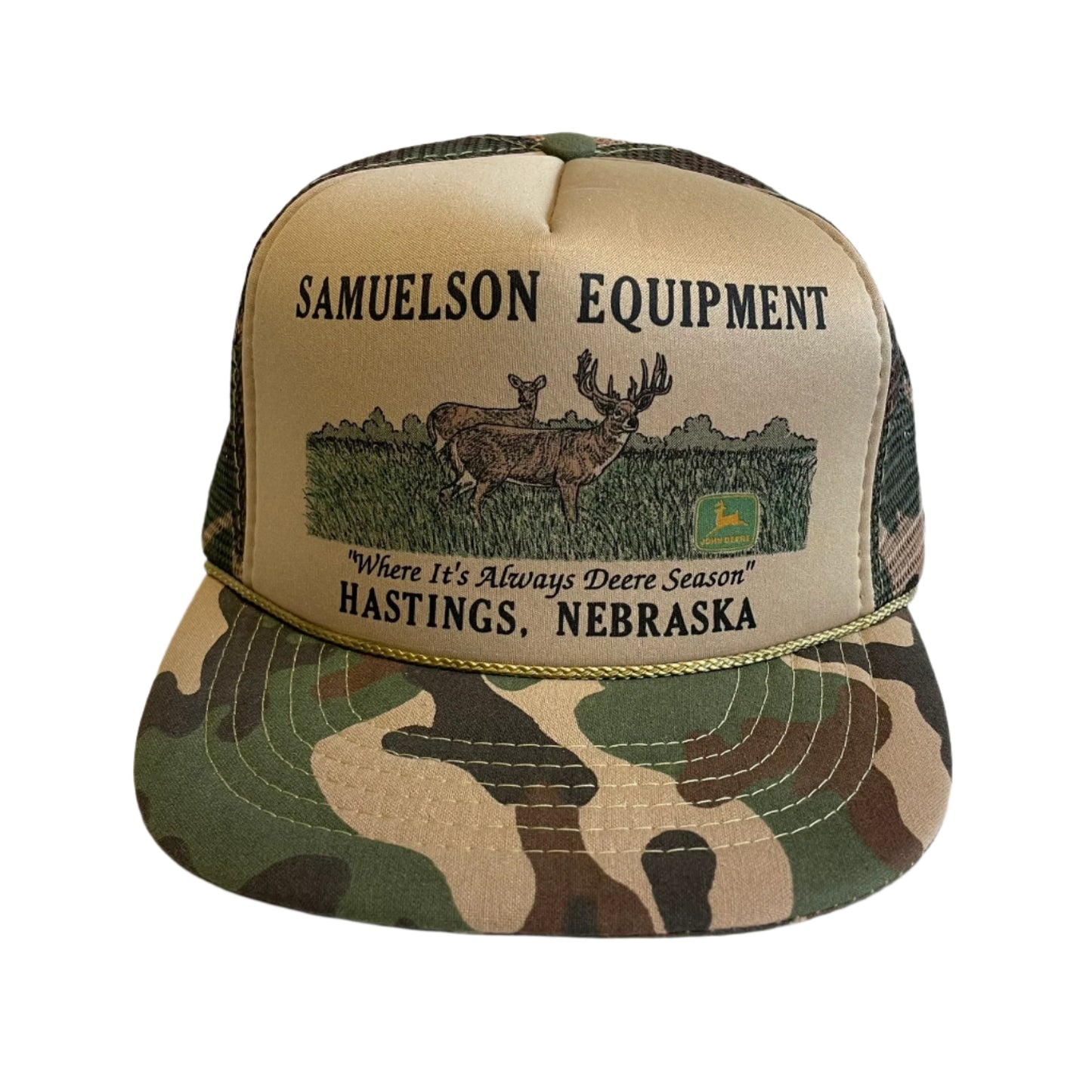 Vintage John Deere Samuelson Equipment Hastings, Nebraska Camo Snapback Hat