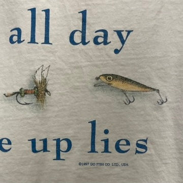 Vintage Go Fish 'Late to bed, early to rise, fish all day, make up lies' Shirt XL