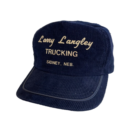 Vintage Larry Langley Trucking Sidney Nebraska Corduroy Snapback Hat