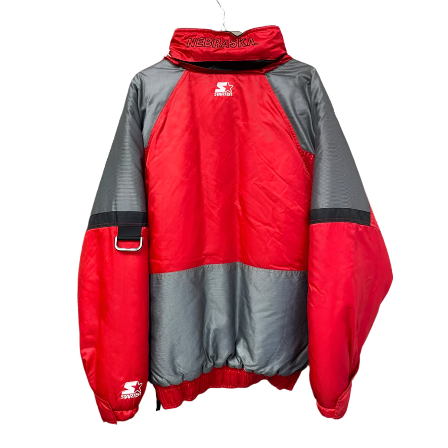 Vintage Nebraska Huskers STARTER Quarter Zip Puffer Jacket L