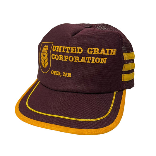 Vintage United Grain Corporation Ord Nebraska 3 Stripe Snapback