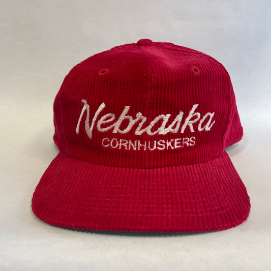 Vintage Nebraska Huskers Corduroy Script Snapback Zipback Hat