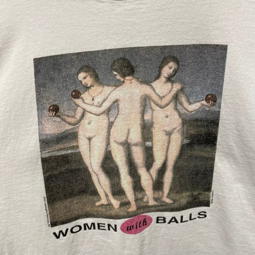 Vintage Humor Women with Balls Graphic Shirt L