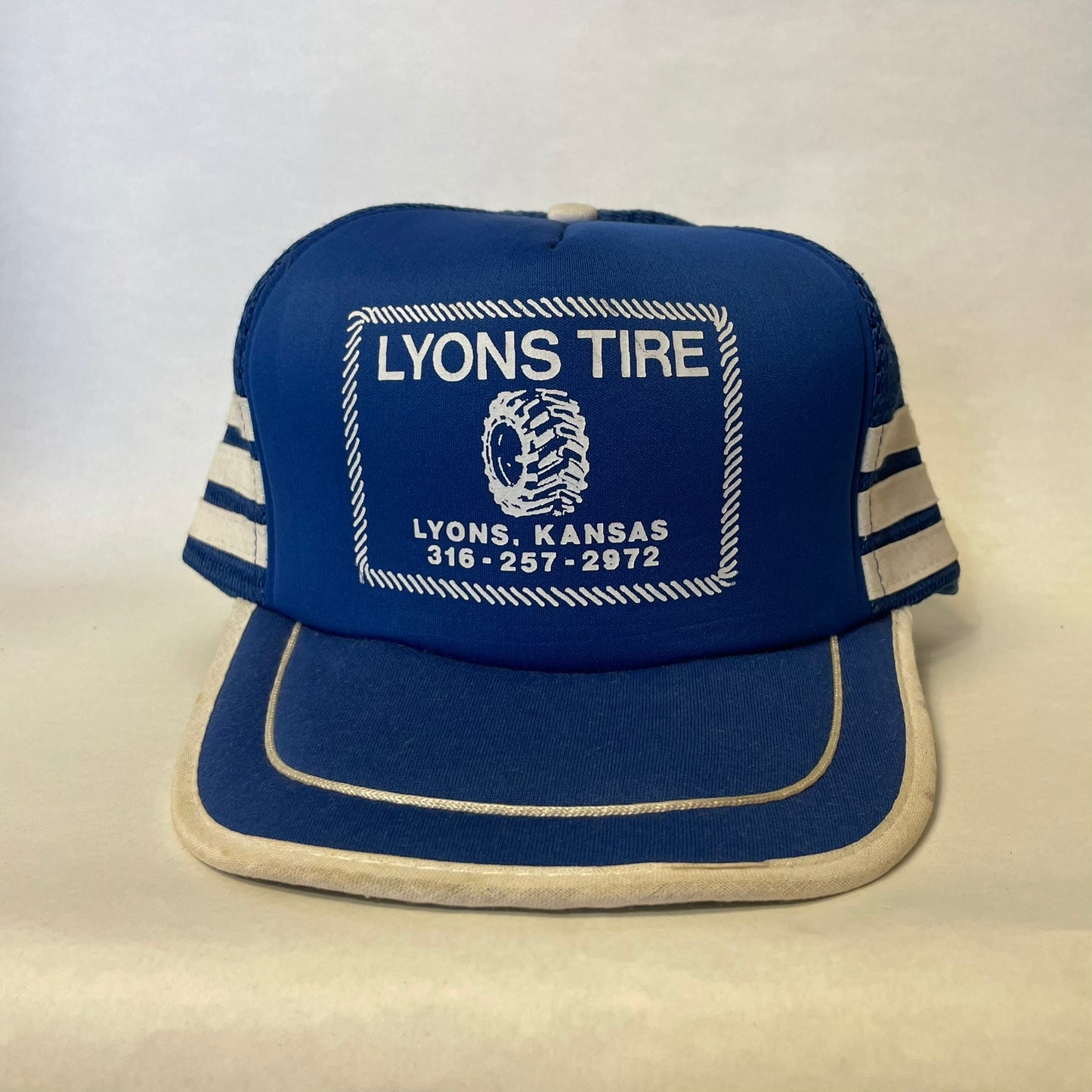 Vintage Lyons Tire Kansas 3 Stripe Snapback Trucker Hat