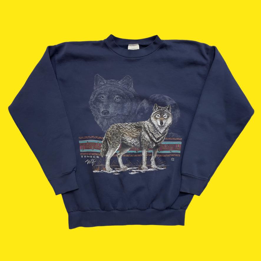 *FREE* Vintage Timber Wolf Nature Cotton Grove Crewneck L