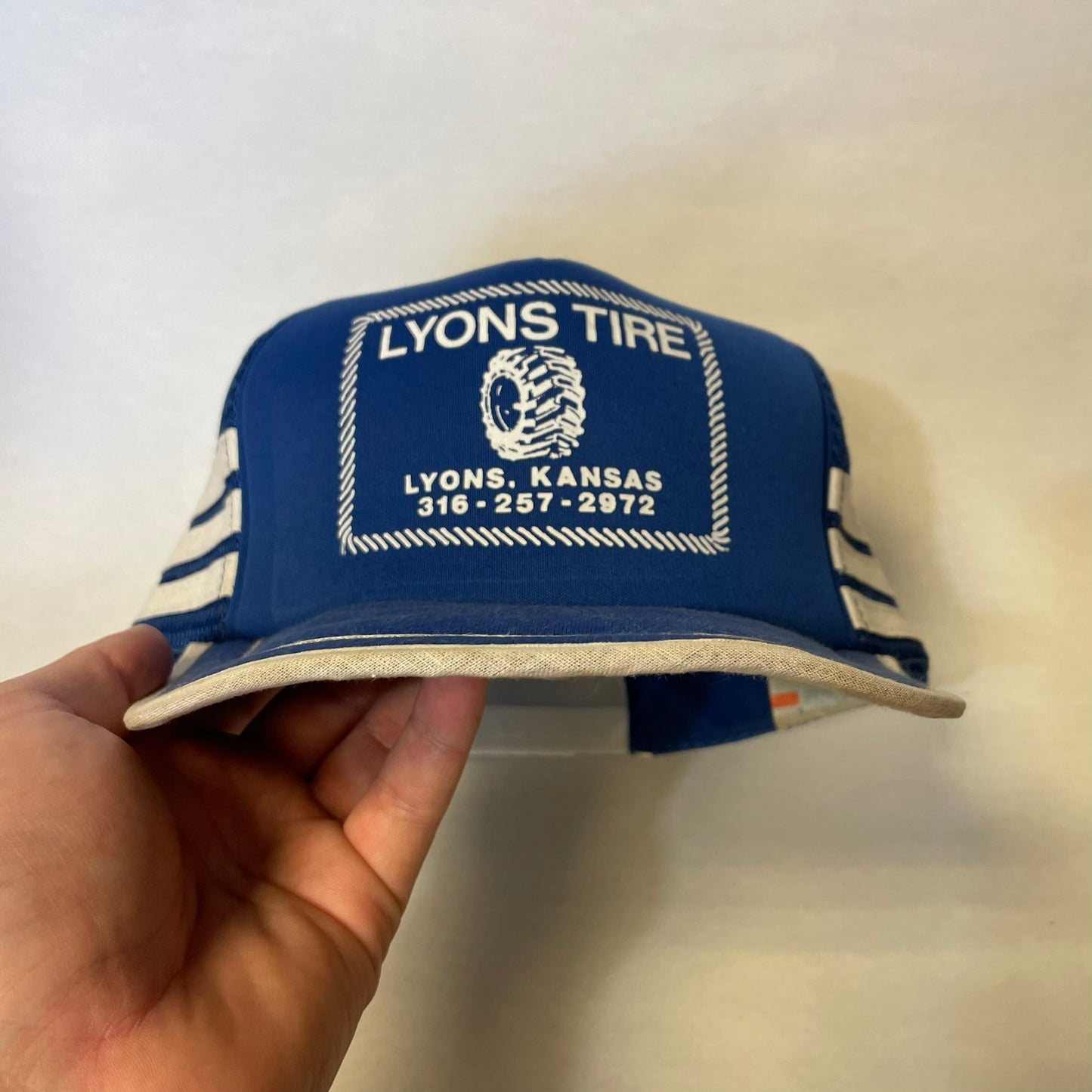 Vintage Lyons Tire Kansas 3 Stripe Snapback Trucker Hat