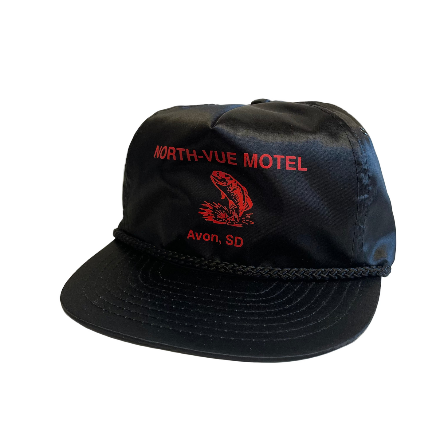Vintage North-Vue Motel Avon South Dakota Fish Satin Zipback Hat