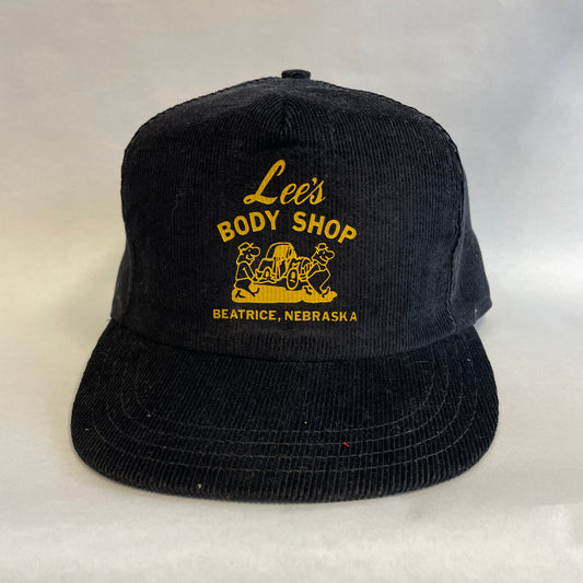Vintage Lee's Body Shop Beatrice Nebraska Corduroy Snapback hat