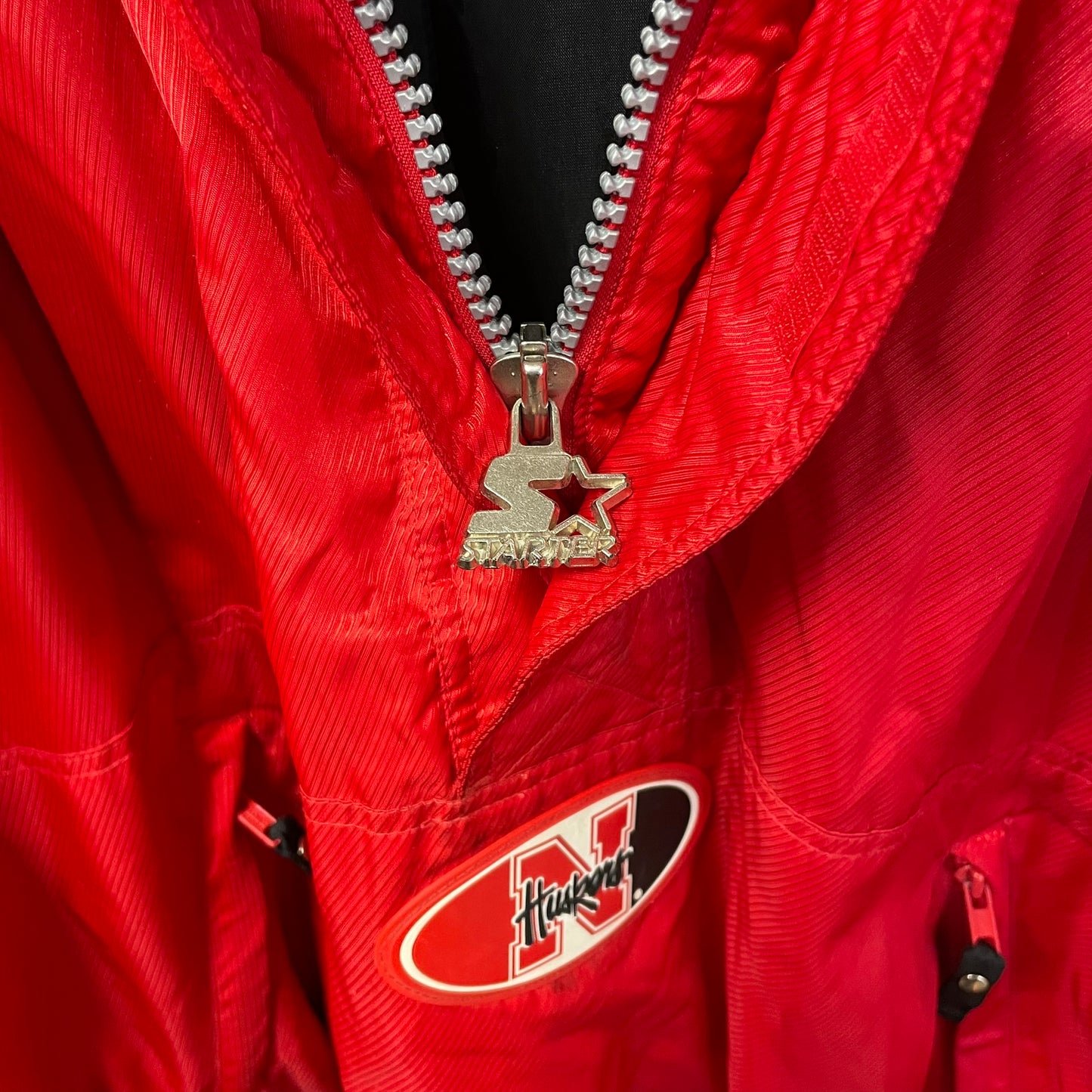 Vintage Nebraska Huskers STARTER Quarter Zip Puffer Jacket L