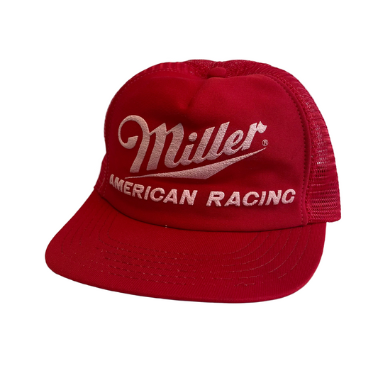 Vintage Miller Beer American Racing Snapback Trucker Hat FLAW