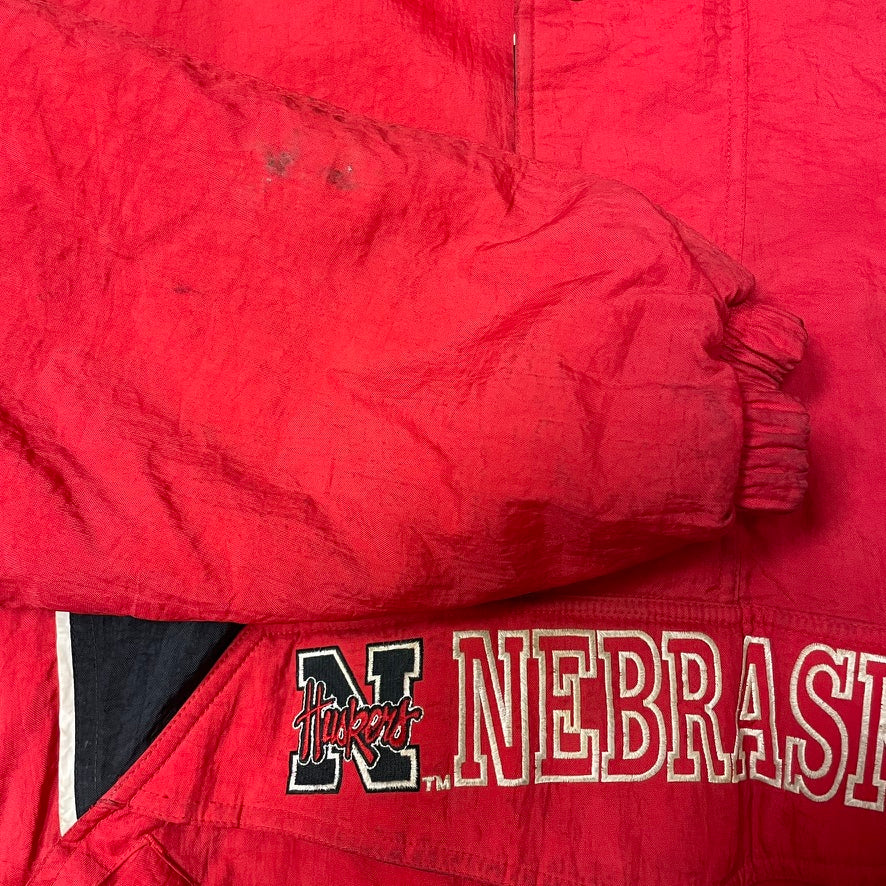 Vintage Nebraska Huskers STARTER Quarter Zip Puffer M