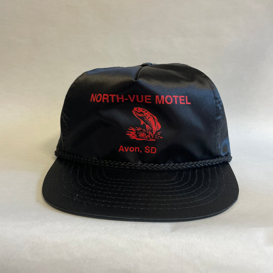 Vintage North-Vue Motel Avon South Dakota Fish Satin Zipback Hat