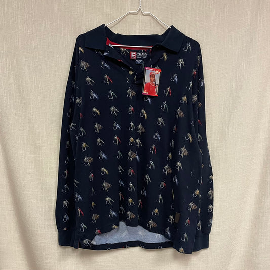 Vintage Fly Fishing Long Sleeve Polo Shirt L