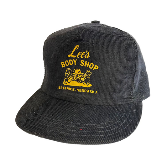 Vintage Lee's Body Shop Beatrice Nebraska Corduroy Snapback hat