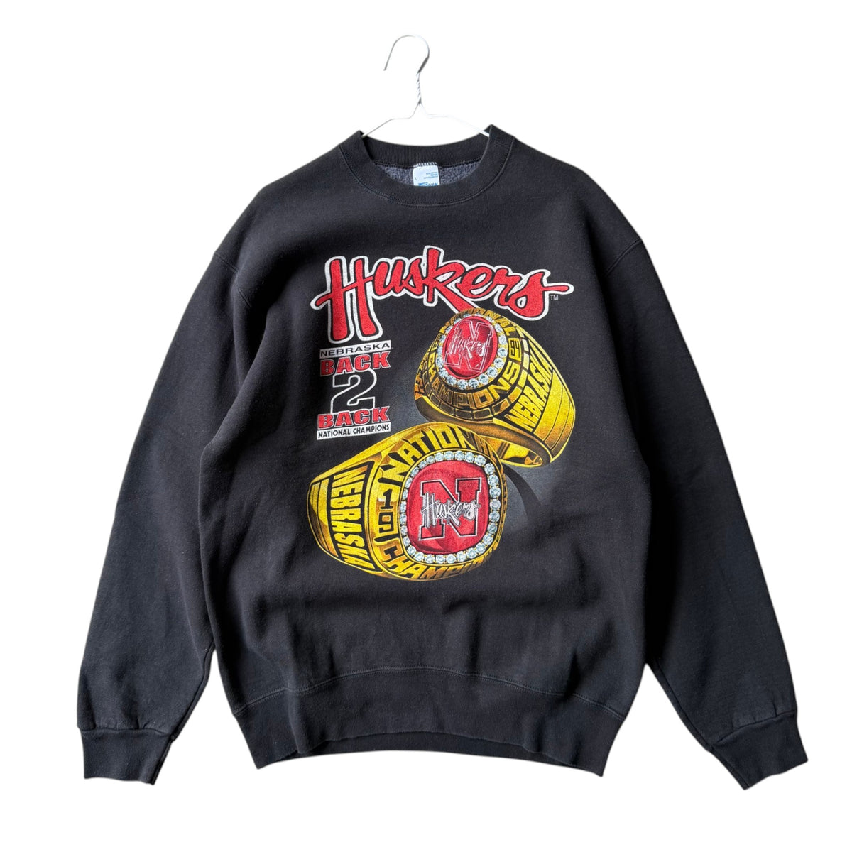 Vintage Nebraska Huskers BACK 2 BACK National Champions Salem Ring Crewneck - L