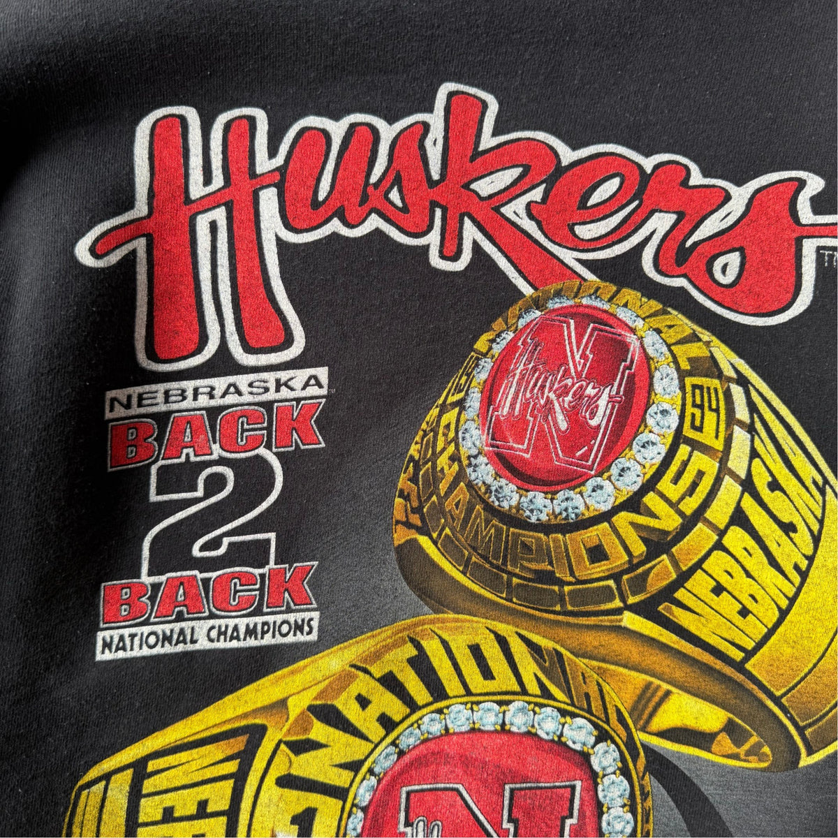 Vintage Nebraska Huskers BACK 2 BACK National Champions Salem Ring Crewneck - L