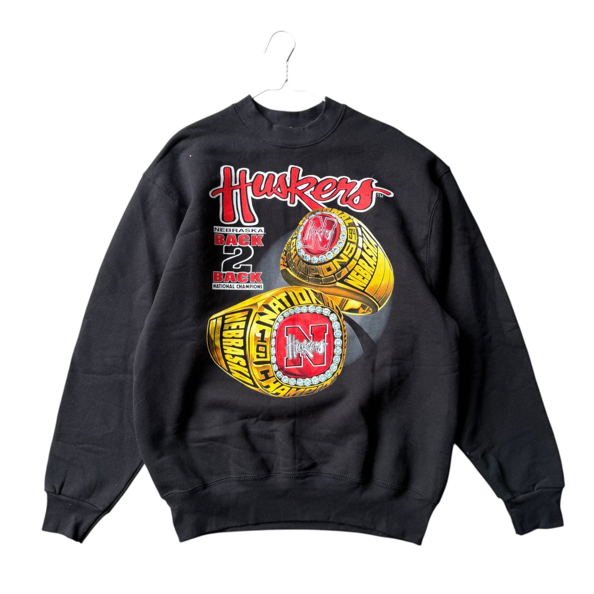 Vintage Nebraska Huskers BACK 2 BACK National Champions Salem Ring Crewneck - L