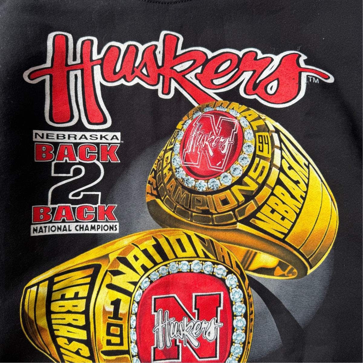 Vintage Nebraska Huskers BACK 2 BACK National Champions Salem Ring Crewneck - L