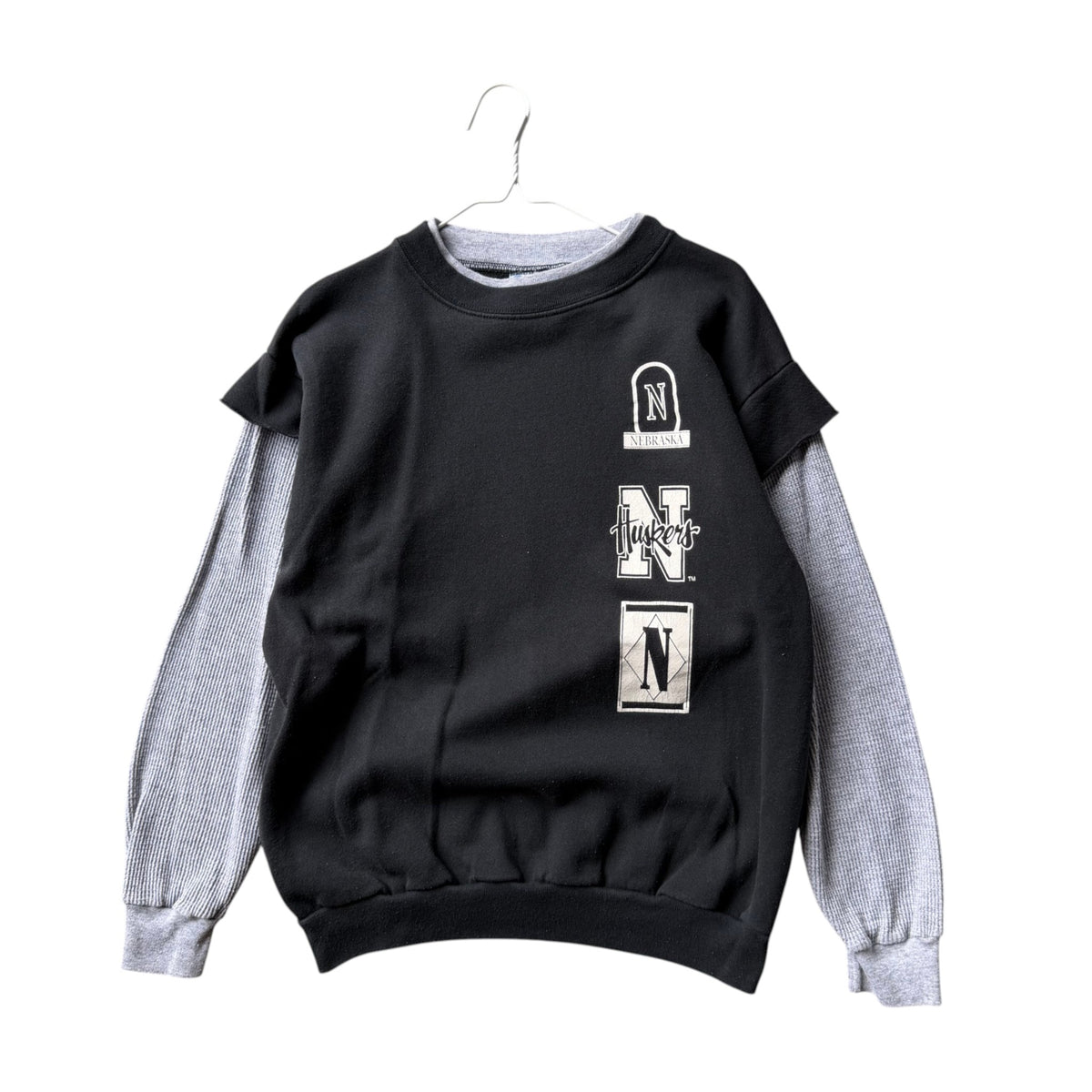 KIDS Vintage Nebraska Huskers Thermal Crewneck Rework - XL