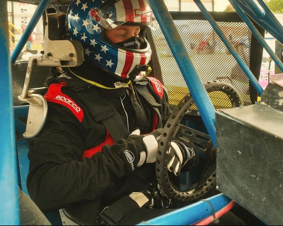 Man drives a stock car in Beatrice Nebraska