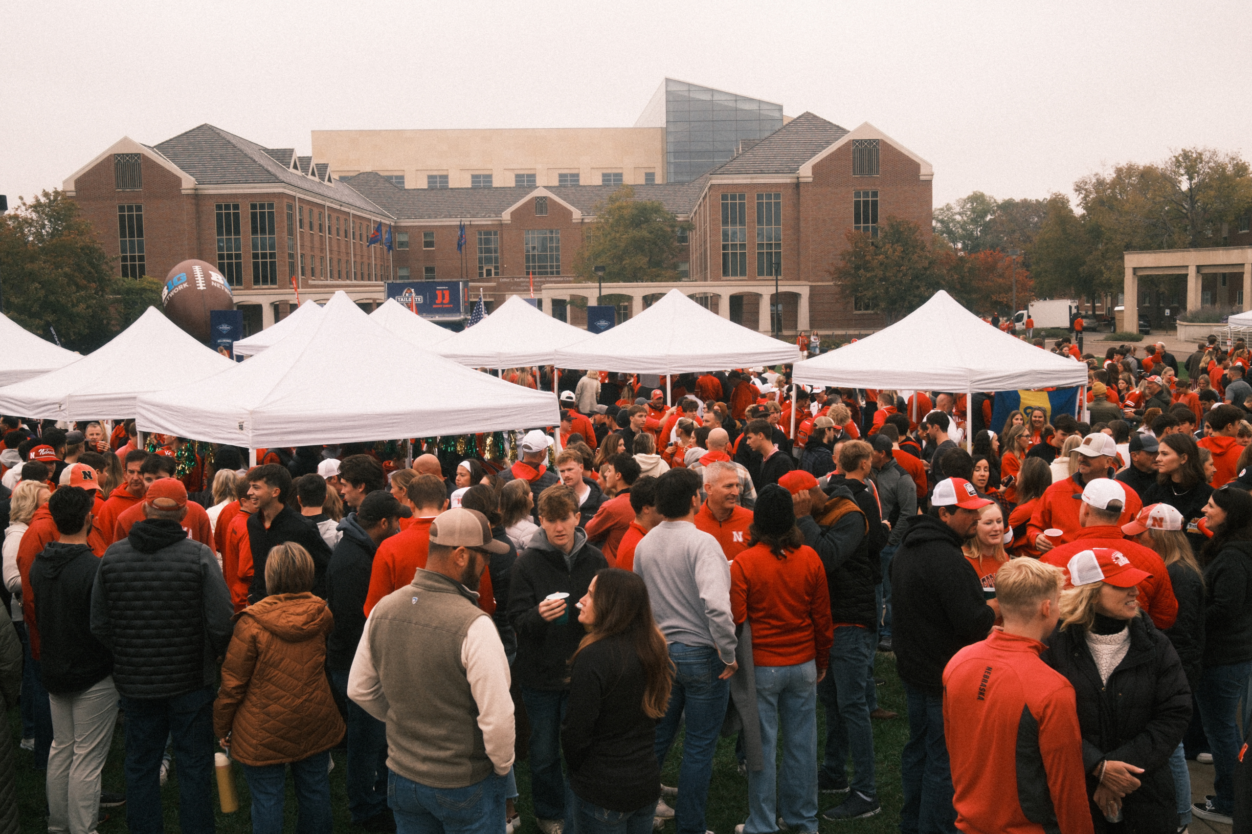 Nebraska Huskers fans gathered at a Big Ten game day tailgate on campus in Lincoln
